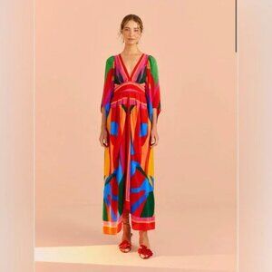 Farm Rio Colorful Leaves Midi Dress Size Medium